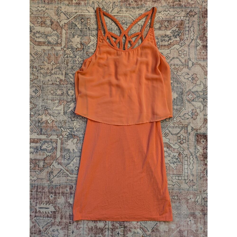 NEW Silvian Heach Orange Peach Mini Stretch Beaded Back Dress Small